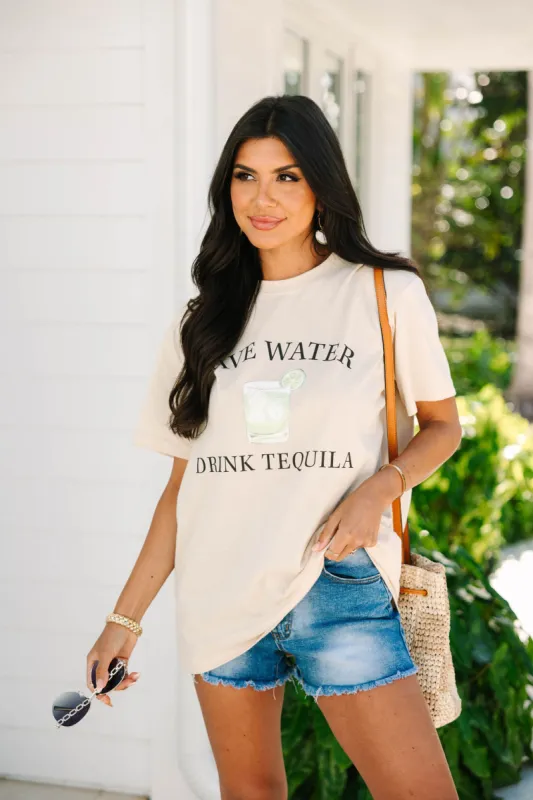Save Water Drink Tequila Ivory Oversized Graphic Tee sold by Pink Lily