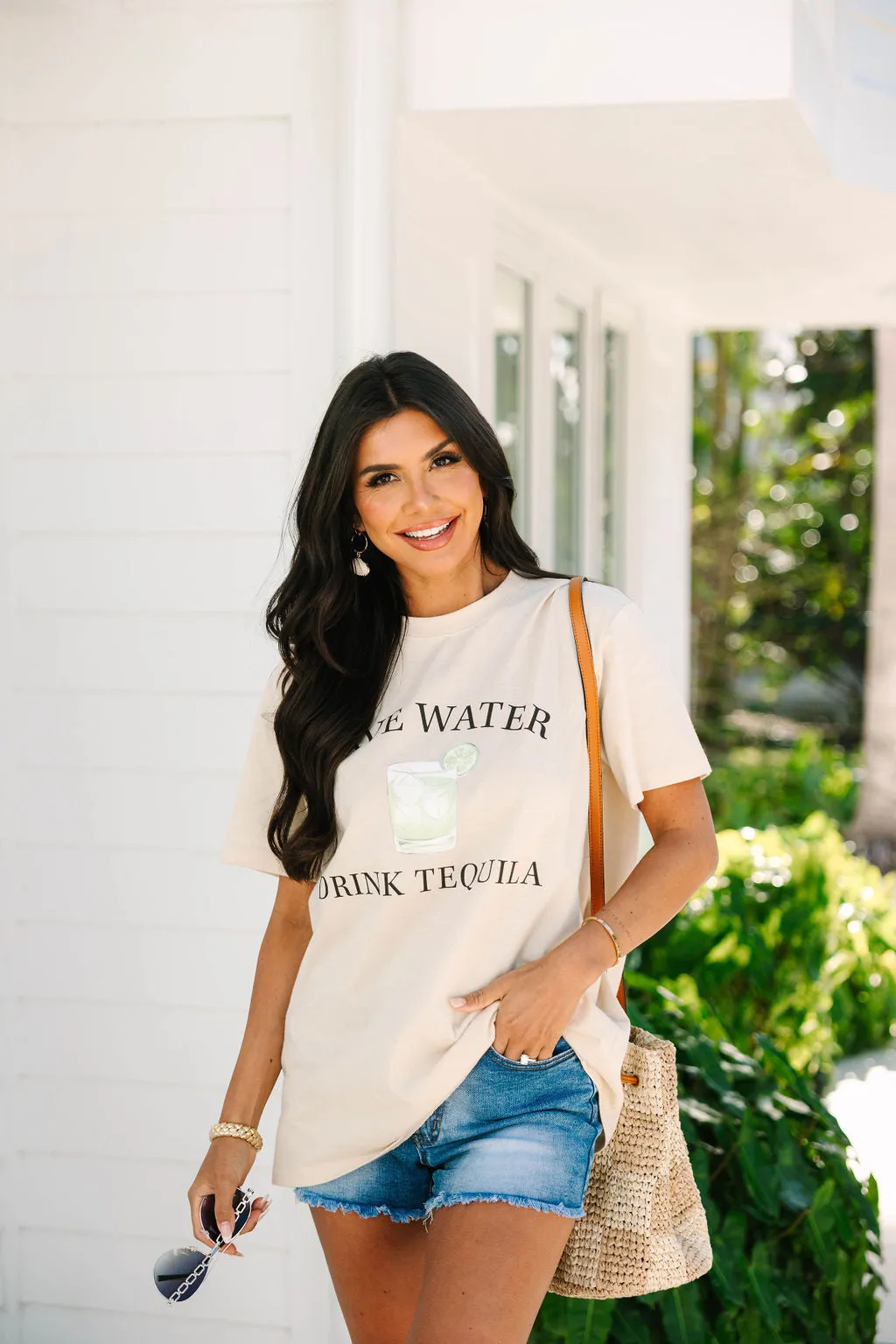Save Water Drink Tequila Ivory Oversized Graphic Tee sold by Pink Lily product image thumbnail 4