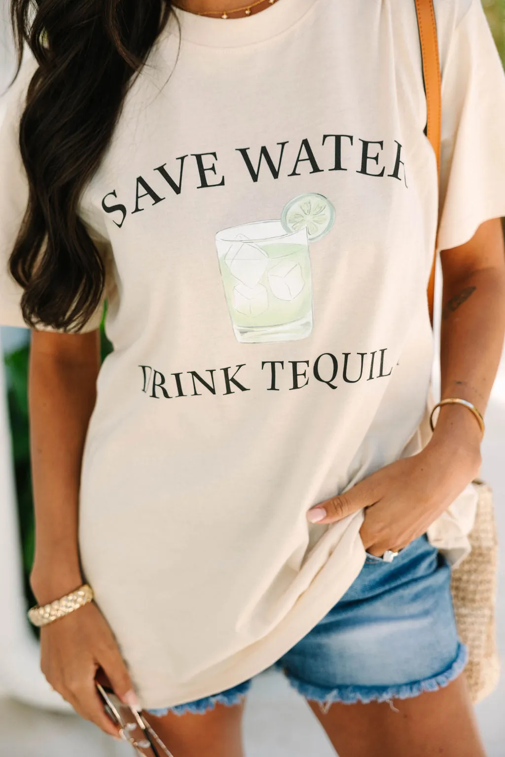 Save Water Drink Tequila Ivory Oversized Graphic Tee sold by Pink Lily product image thumbnail 3