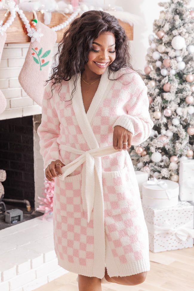 Relax and Unwind Pink Mini Checkered Robe sold by Pink Lily
