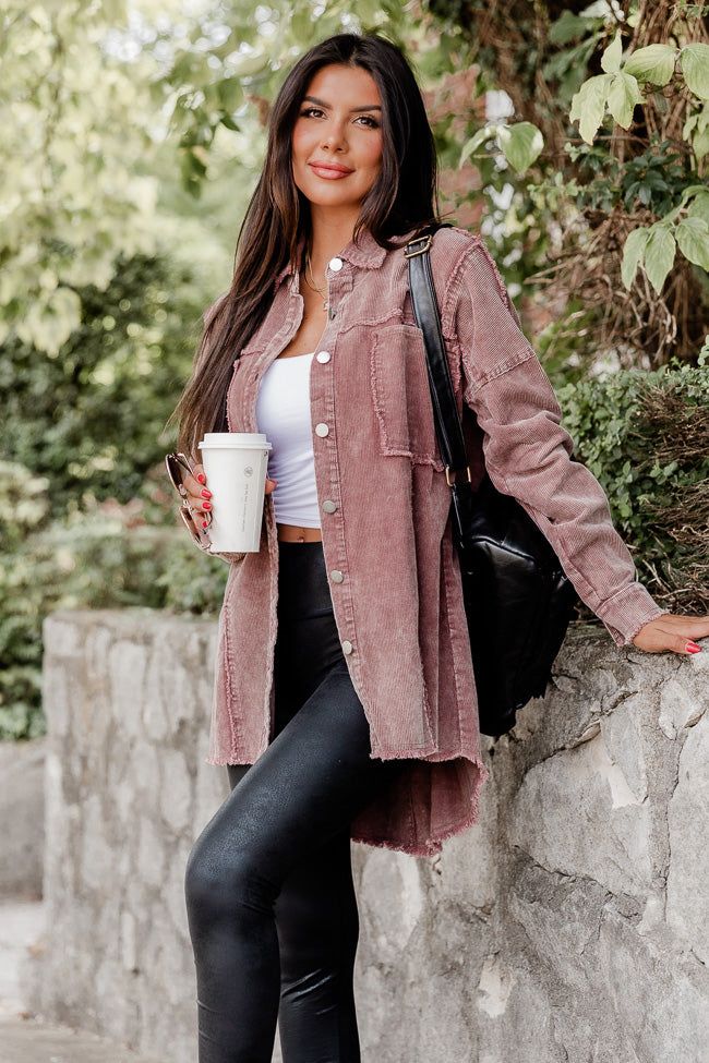 Never Know What Happens Brown Acid Washed Cord Shacket FINAL SALE sold by Pink Lily