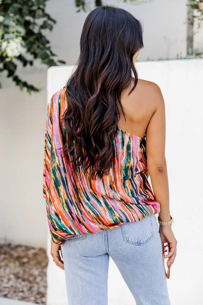 All Dressed Up Multi Printed Satin One Shoulder Blouse FINAL SALE sold by Pink Lily product image thumbnail 5