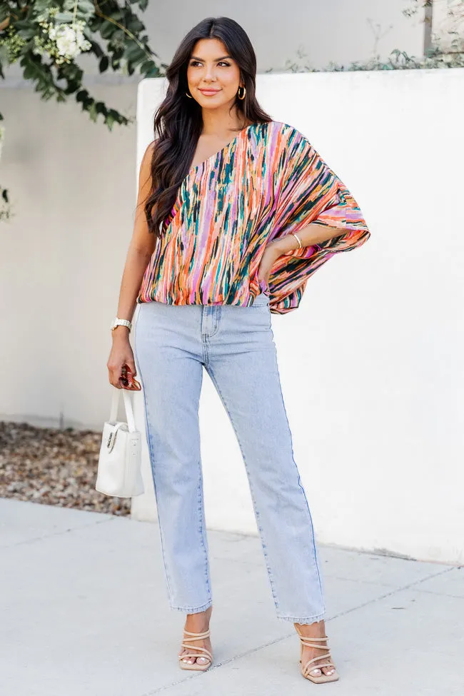 All Dressed Up Multi Printed Satin One Shoulder Blouse FINAL SALE sold by Pink Lily product image thumbnail 2