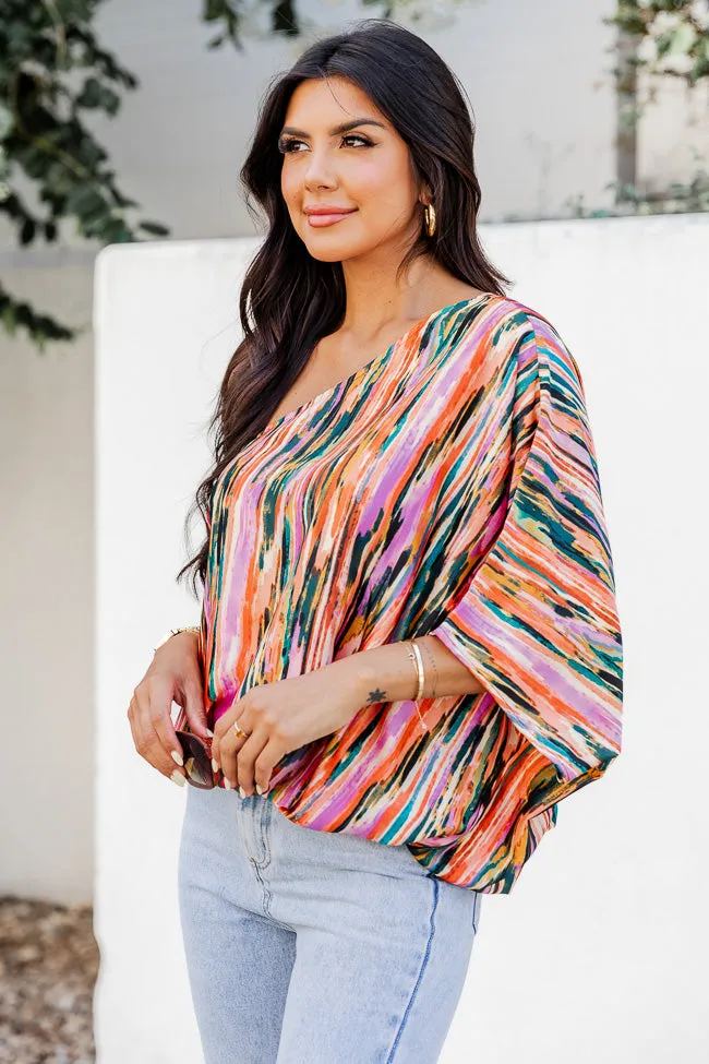 All Dressed Up Multi Printed Satin One Shoulder Blouse FINAL SALE sold by Pink Lily product image thumbnail 4