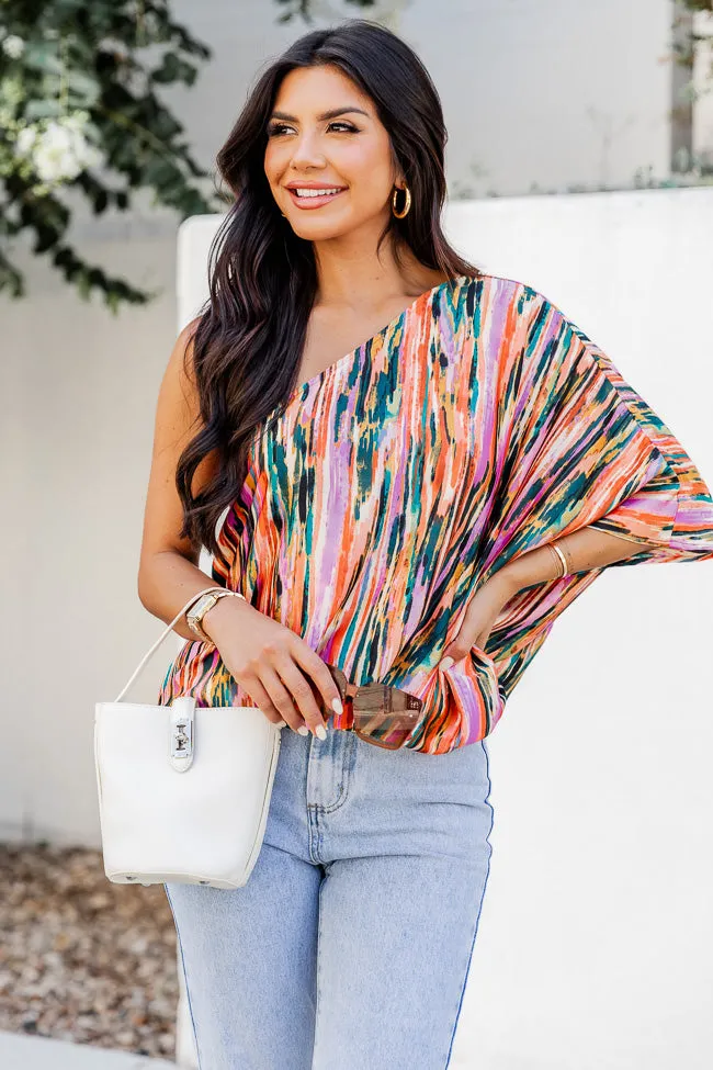 All Dressed Up Multi Printed Satin One Shoulder Blouse FINAL SALE sold by Pink Lily product image thumbnail 3