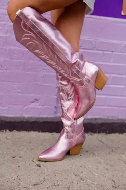 Shania Metallic Pink Cowboy Boot sold by Pink Lily