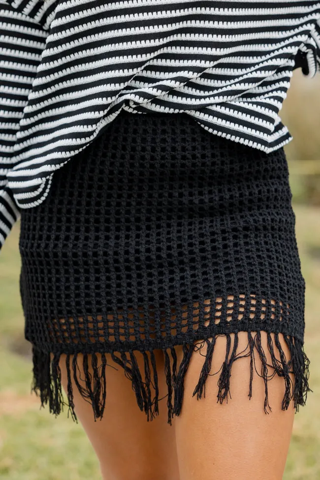 Skipping Town Black Tassel Trim Knit Mini Skirt FINAL SALE sold by Pink Lily