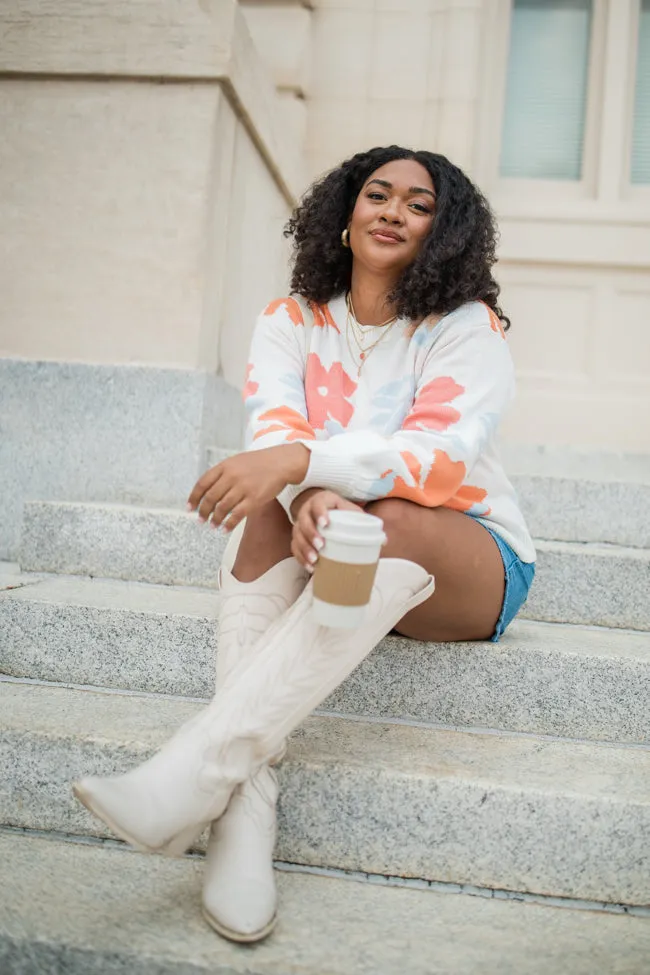 Fact Of The Matter Coral Multi Floral Crew Neck Sweater FINAL SALE sold by Pink Lily product image thumbnail 5