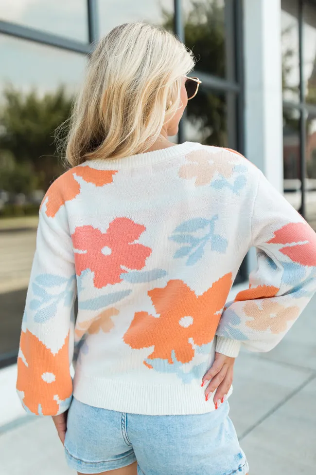 Fact Of The Matter Coral Multi Floral Crew Neck Sweater FINAL SALE sold by Pink Lily product image thumbnail 4