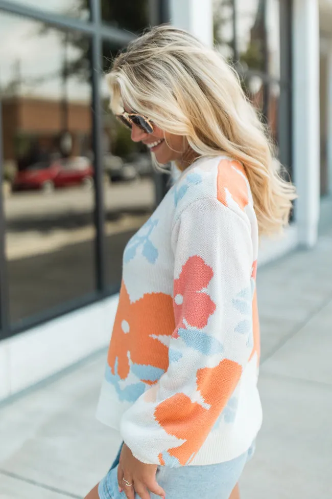 Fact Of The Matter Coral Multi Floral Crew Neck Sweater FINAL SALE sold by Pink Lily product image thumbnail 3