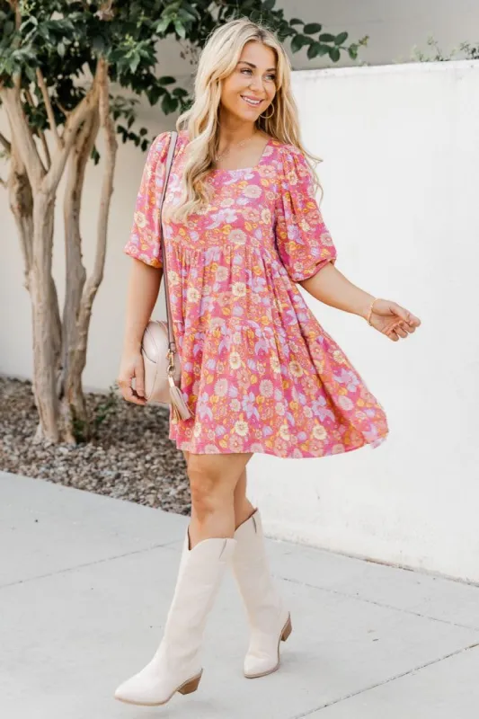 Blissful Nights Mauve Floral Square Neck Mini Dress FINAL SALE sold by Pink Lily