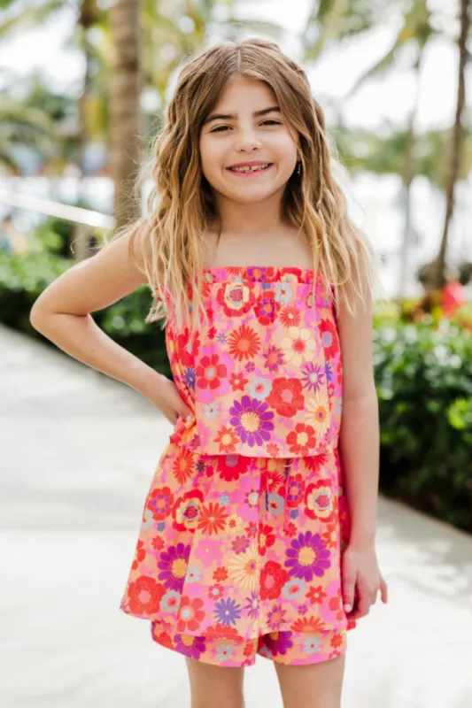 Girl's Tossing Petals Multi Retro Floral Romper sold by Pink Lily