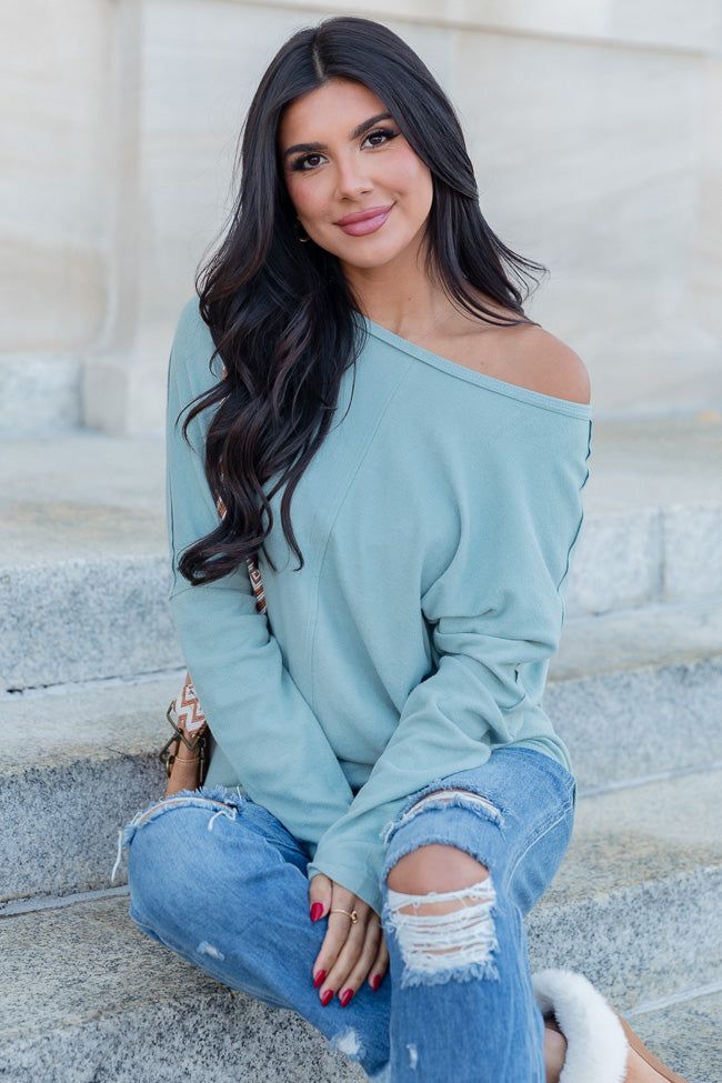 Cozier Than Ever Sage Brushed Knit Oversized Top sold by Pink Lily