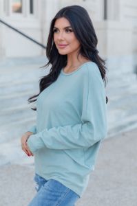 Cozier Than Ever Sage Brushed Knit Oversized Top sold by Pink Lily