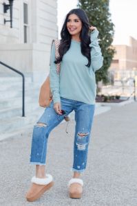 Cozier Than Ever Sage Brushed Knit Oversized Top sold by Pink Lily