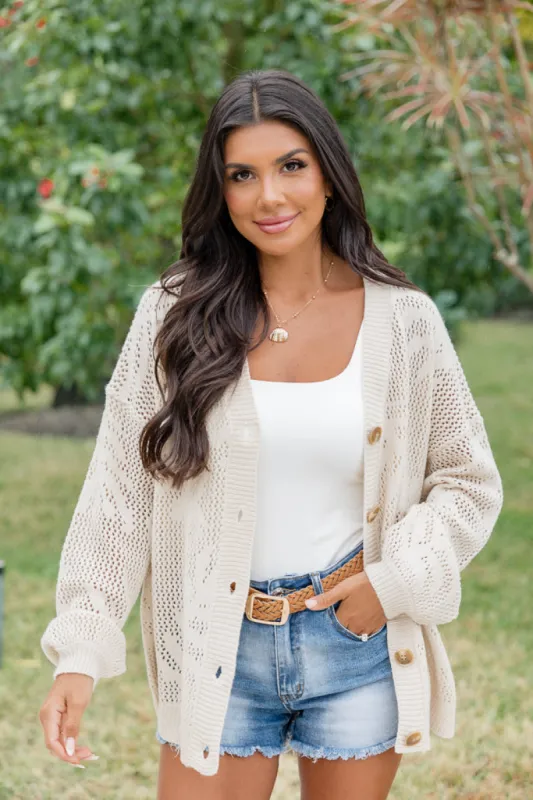 Botanic Bliss Beige Crochet Cardigan FINAL SALE sold by Pink Lily