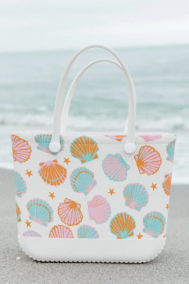 Rubber Beach Tote Bag in Shell Yeah sold by Pink Lily