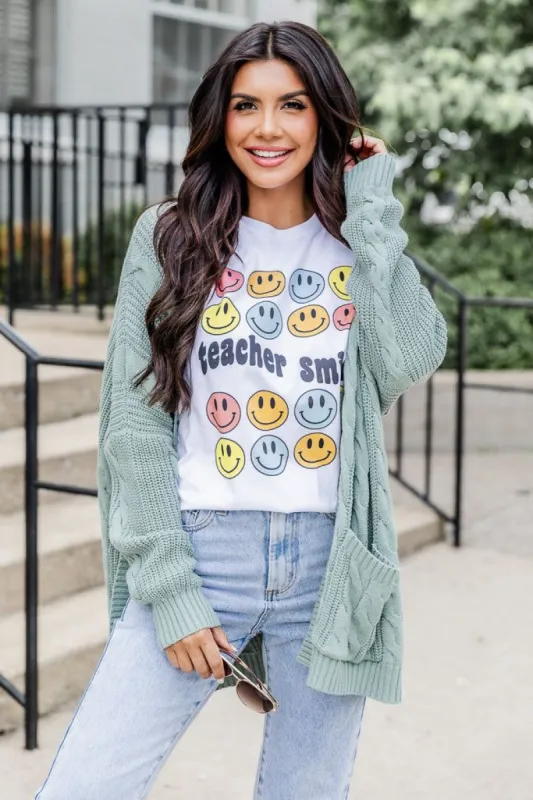 Teacher Smiles White Graphic Tee sold by Pink Lily