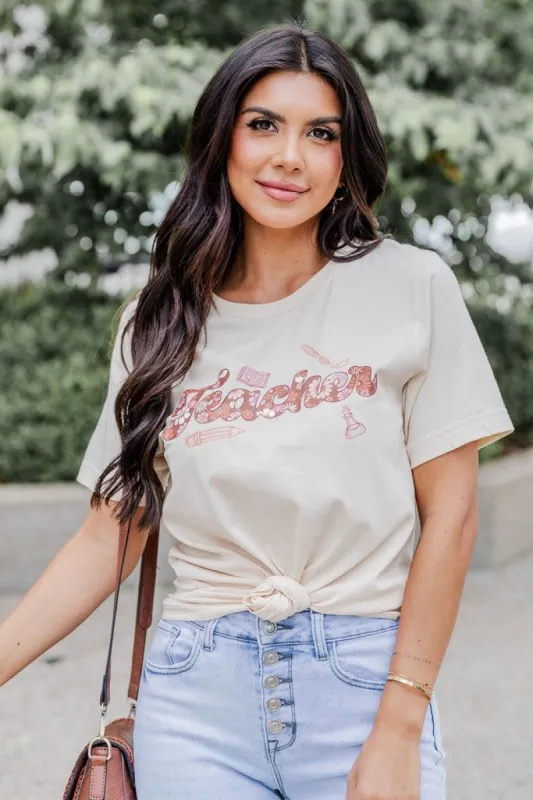 Neutral Teacher Floral Soft Cream Graphic Tee sold by Pink Lily