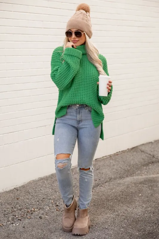 The Perfect Occasion Green Chenille Waffle Knit Turtleneck Sweater FINAL SALE sold by Pink Lily