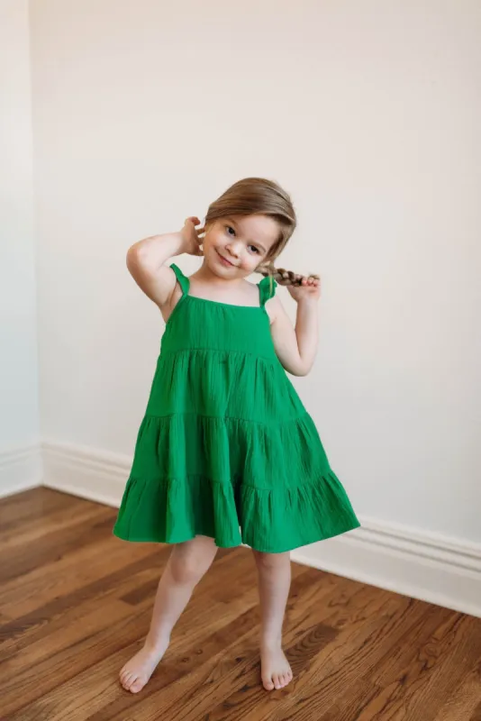 Once Was Girls Green Tiered Dress FINAL SALE sold by Pink Lily