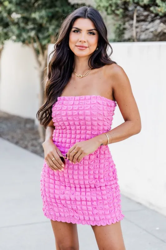 Feeling Bubbly Hot Pink Bubble Textured Strapless Mini Dress FINAL SALE sold by Pink Lily