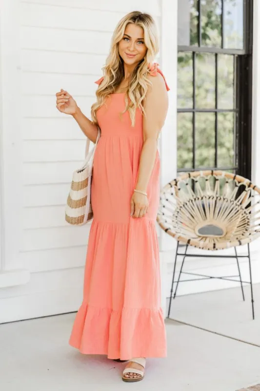 Sunshine Sweet Coral Gauze Maxi Dress FINAL SALE sold by Pink Lily
