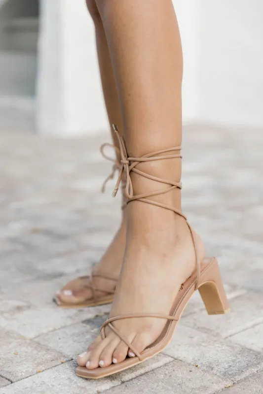 Zoe Strappy Lace Up Beige Heels FINAL SALE sold by Pink Lily