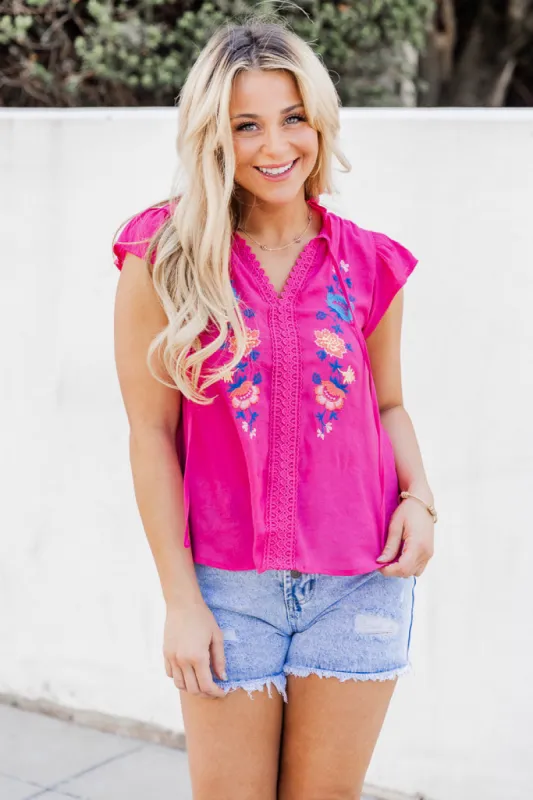 Forever In Bloom Fuchsia Embroidered Blouse FINAL SALE made by Pink Lily