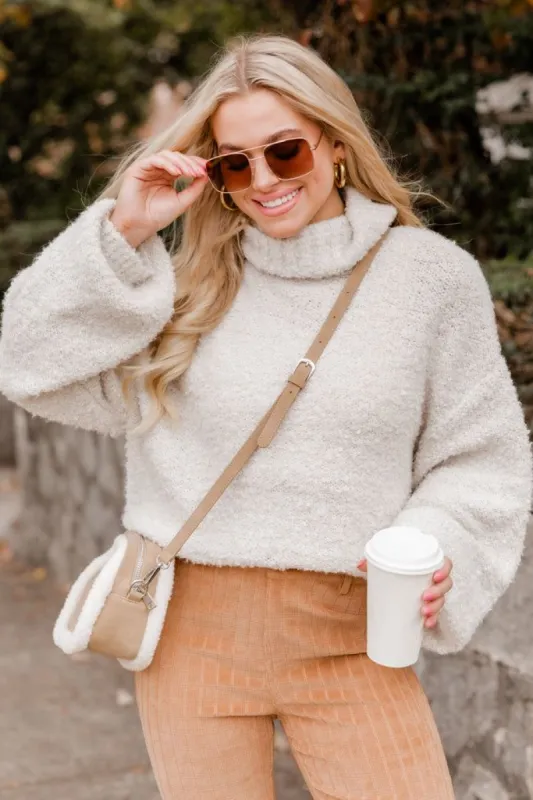 Never Replace You Light Grey Fuzzy Oversized Turtleneck Sweater sold by Pink Lily