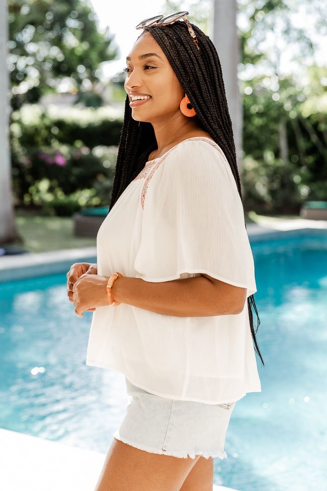 Fun And Done Ivory Embroidered Trim Blouse sold by Pink Lily product image thumbnail 5