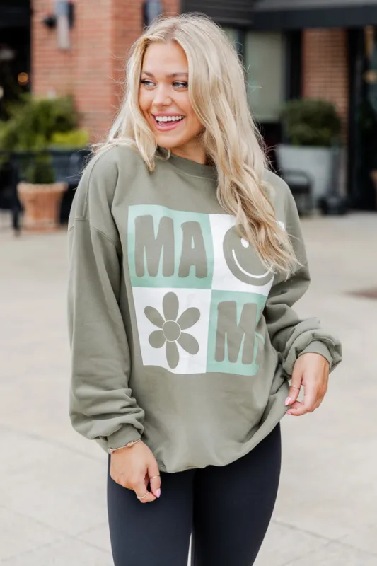 Mama Retro Olive Oversized Graphic Sweatshirt FINAL SALE sold by Pink Lily