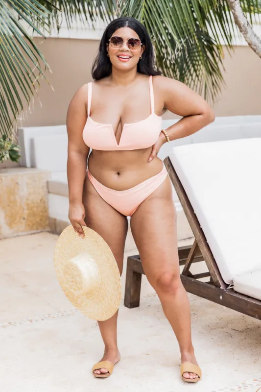 Tropical Splash Peach Ribbed V-Waist Bikini Bottoms FINAL SALE sold by Pink Lily
