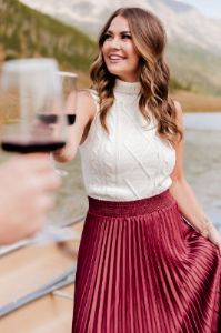 Wine and Dine Pleated Midi Skirt Amber Massey X Pink Lily FINAL SALE sold by Pink Lily
