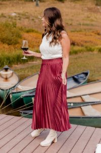 Wine and Dine Pleated Midi Skirt Amber Massey X Pink Lily FINAL SALE sold by Pink Lily