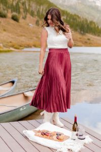 Wine and Dine Pleated Midi Skirt Amber Massey X Pink Lily FINAL SALE sold by Pink Lily