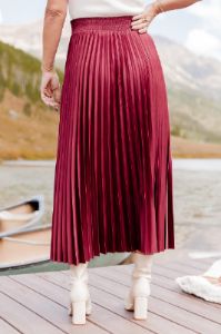 Wine and Dine Pleated Midi Skirt Amber Massey X Pink Lily FINAL SALE sold by Pink Lily