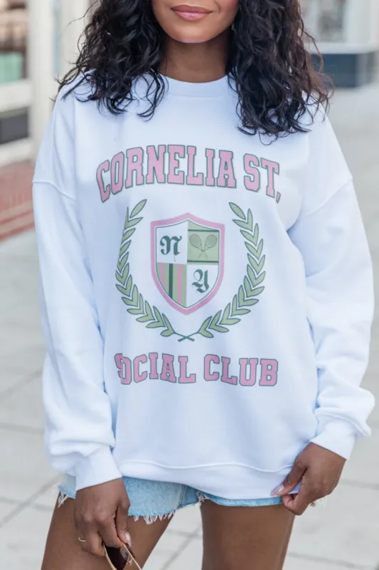 Cornelia Street Social Club White Oversized Graphic Sweatshirt SALE sold by Pink Lily