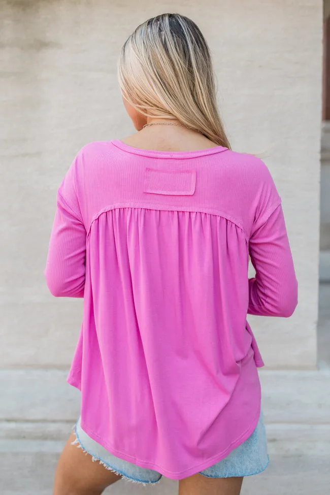 On One Hand Pink Ribbed Knit Oversized Henley Top FINAL SALE sold by Pink Lily product image thumbnail 5