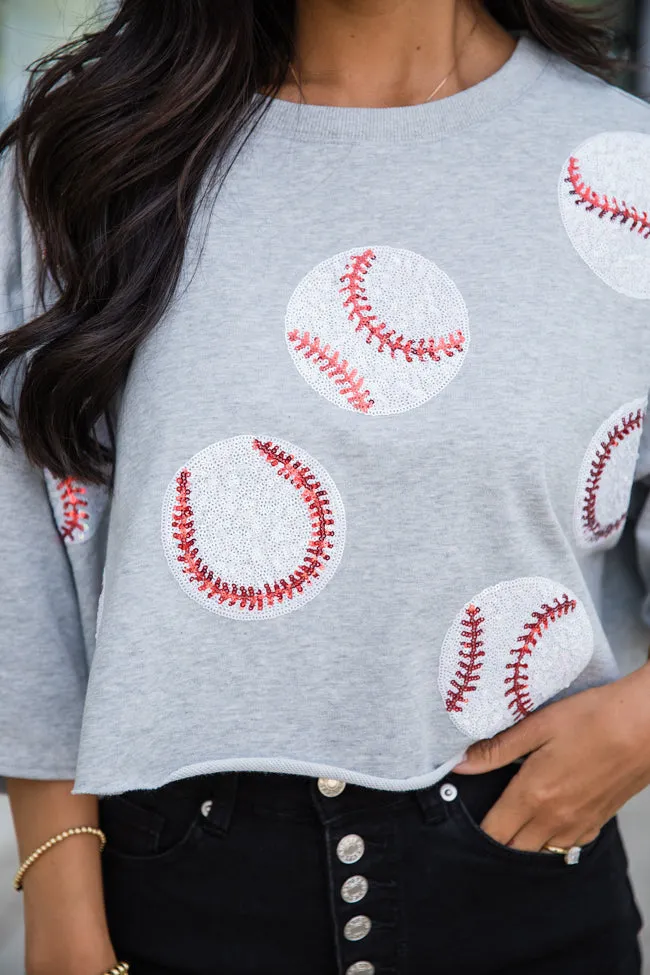 Hey Batter Batter Heather Grey Short Sleeve Baseball Patch Tee sold by Pink Lily product image thumbnail 3