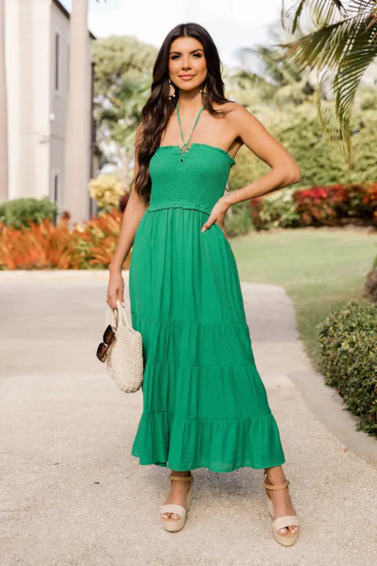 Pretty And Poised Kelly Green Halter Midi Dress FINAL SALE sold by Pink Lily