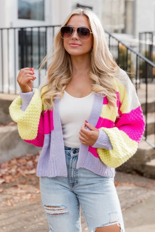 Making Room For You Lavender Color Block Cardigan sold by Pink Lily