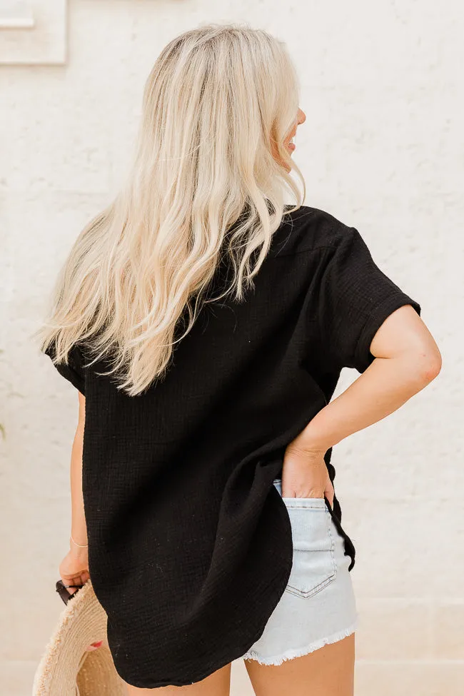 Clear Your Mind Black Button Front Gauze Blouse FINAL SALE sold by Pink Lily product image thumbnail 3