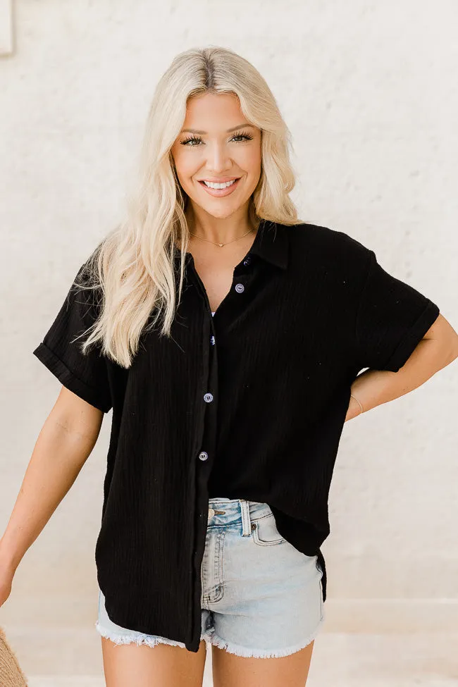Clear Your Mind Black Button Front Gauze Blouse FINAL SALE sold by Pink Lily