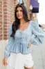 Up To Me Medium Wash Corset Front Chambray Blouse FINAL SALE sold by Pink Lily
