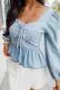 Up To Me Medium Wash Corset Front Chambray Blouse FINAL SALE sold by Pink Lily