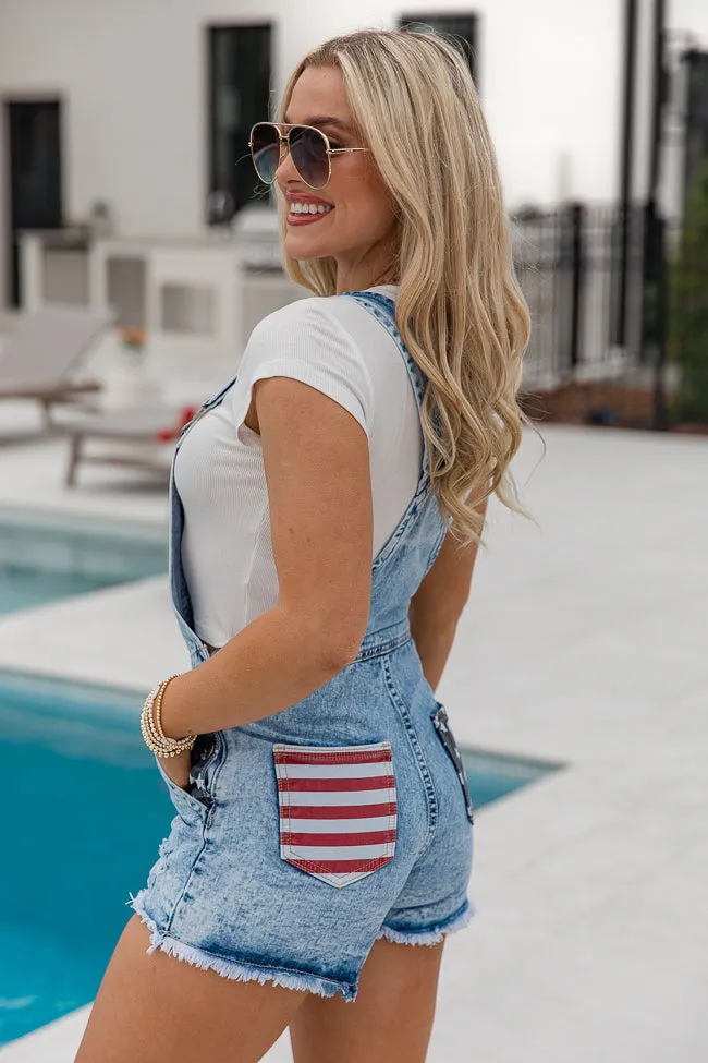 From The Heartland Light Wash Flag Detail Denim Overalls FINAL SALE sold by Pink Lily product image thumbnail 3