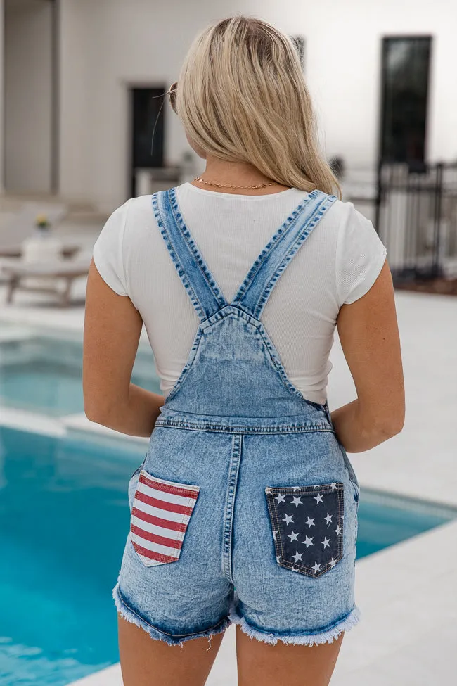 From The Heartland Light Wash Flag Detail Denim Overalls FINAL SALE sold by Pink Lily product image thumbnail 4