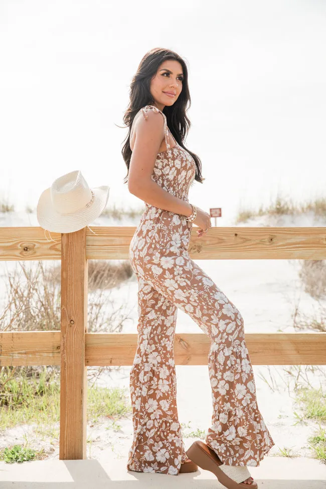 Aware Of This Brown Floral Flare Leg Jumpsuit FINAL SALE sold by Pink Lily product image thumbnail 3
