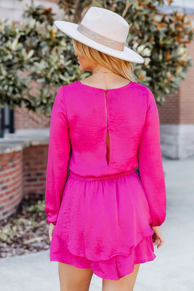 Holding It Down Magenta Smocked Waist Satin Romper sold by Pink Lily product image thumbnail 4